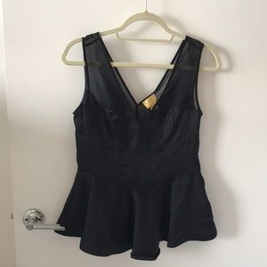 H&M NEW Black Peplum (Silky + Mesh)